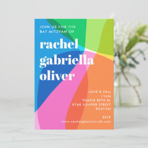 Colourful Abstract Rainbow Photo Bat Mitzvah Party Invitation