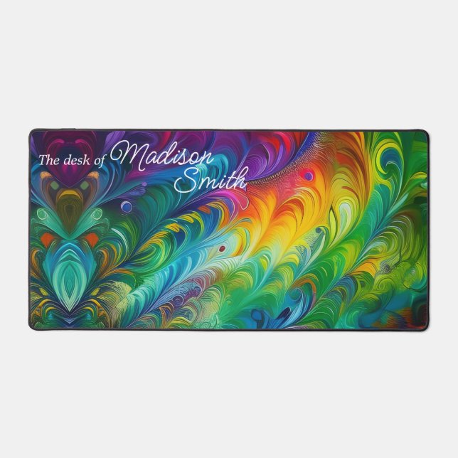 Colourful Abstract Rainbow Swirls Desk Mat (Front)