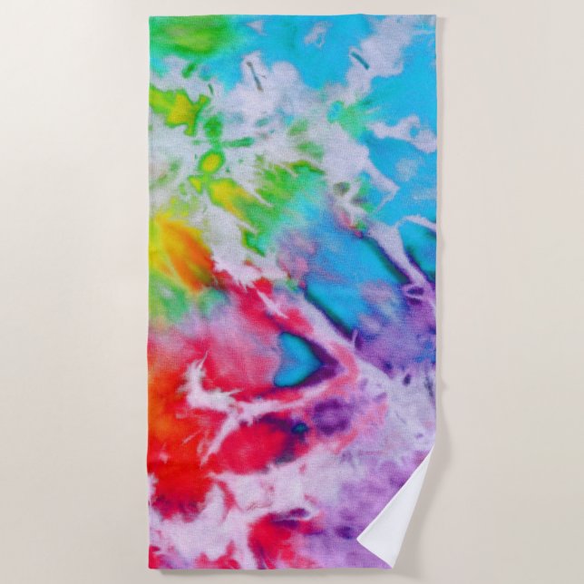 Colourful Abstract Rainbow Watercolor Paint Tie Dy Beach Towel (Front)