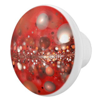 Colourful Abstract Red Fractal Ceramic Knob
