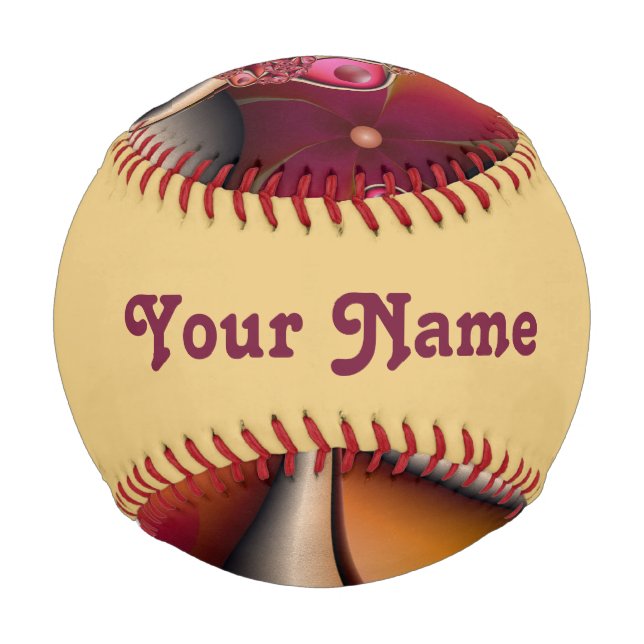 Colourful Abstract Red Orange Fantasy Fractal Name Baseball (Front)