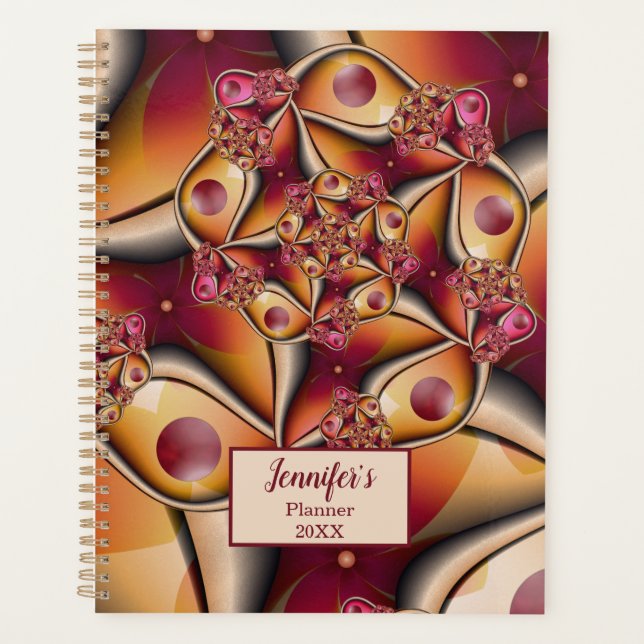 Colourful Abstract Red Orange Fantasy Fractal Name Planner (Front)
