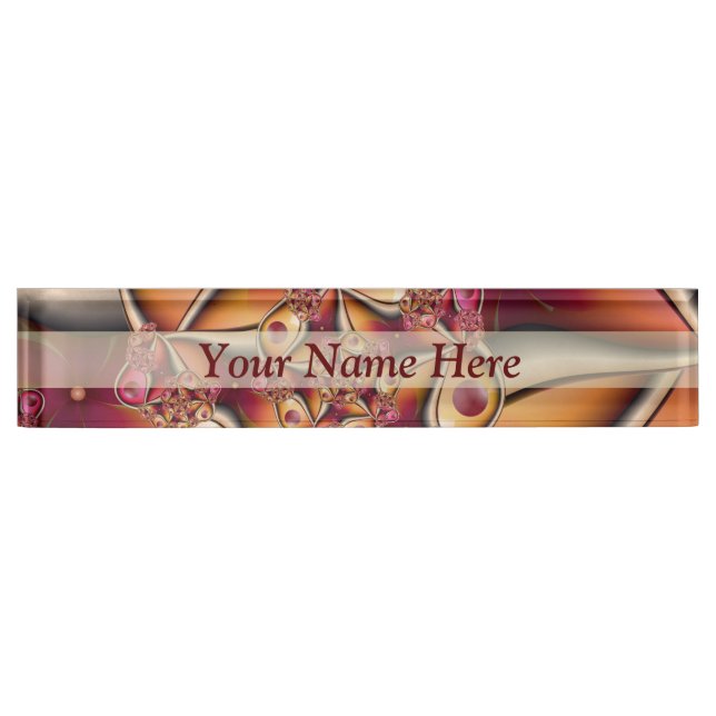 Colourful Abstract Red Orange Fantasy Fractal Text Nameplate (Front)