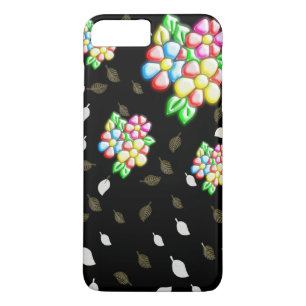 Colourful Abstract Retro Flowers Black Background iPhone 8 Plus/7 Plus Case
