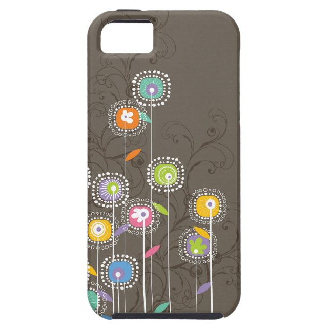 Colourful Abstract Retro Flowers Brown Background Case-Mate iPhone Case (Back)