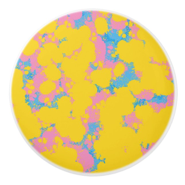 Colourful Abstract Retro Paint Spatter Ceramic Knob (Front)