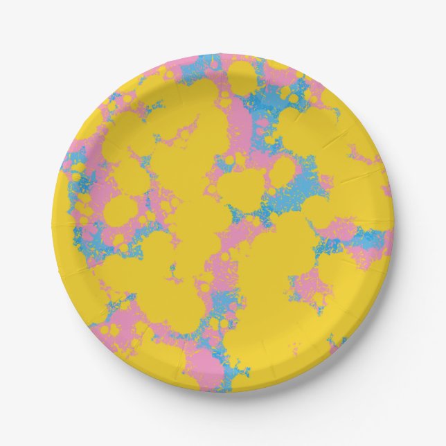 Colourful Abstract Retro Paint Spatter Paper Plate (Front)