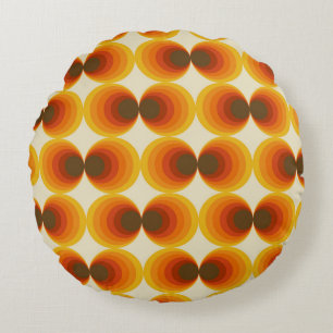 Colourful abstract retro seamless geometric patter round cushion