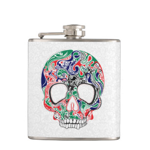 Colourful Abstract Retro Sugar Skull Hip Flask