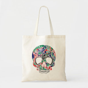 Colourful Abstract Retro Sugar Skull Tote Bag
