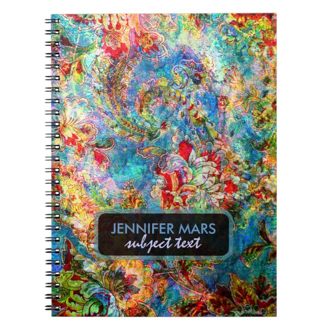 Colourful Abstract Rustic Floral Design Notebook (Front)