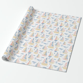 Colourful abstract sailboats with waves on the sea wrapping paper