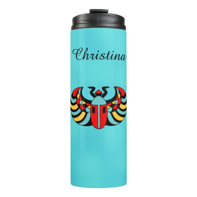 Colourful Abstract Scarab Beetle Insect Aqua Blue Thermal Tumbler (Front)