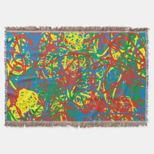 Colourful Abstract Scribbles Red Blue Green Yellow Throw Blanket