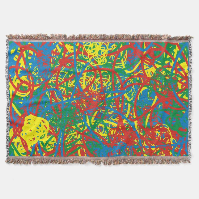 Colourful Abstract Scribbles Red Blue Green Yellow Throw Blanket (Front)