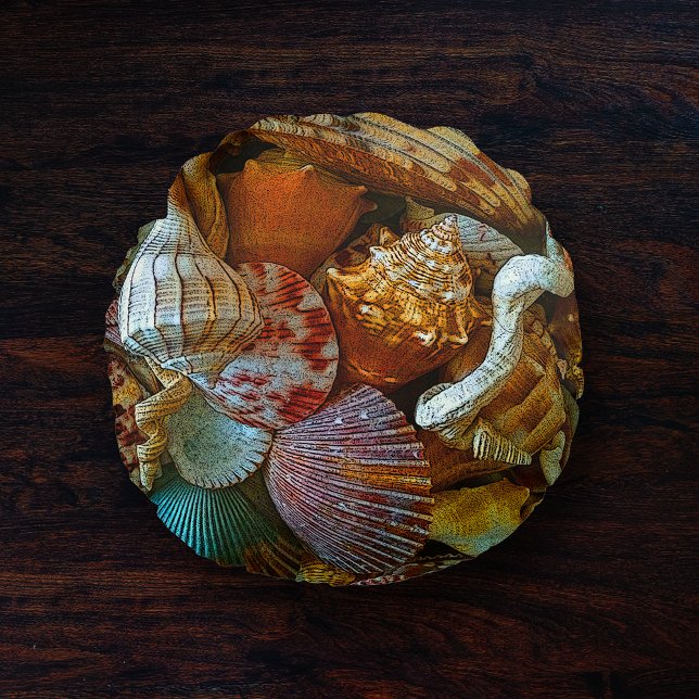 Colourful Abstract Seashells  Beach Theme Round Cushion (Creator Uploaded)