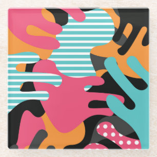 Colourful Abstract Shapes and Dots Glass Coaster