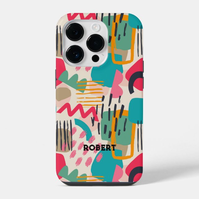 Colourful abstract shapes grunge pattern iPhone case (Back)