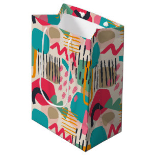 Colourful abstract shapes grunge pattern medium gift bag