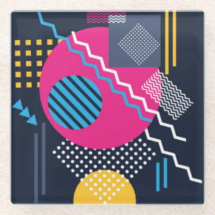 Colourful Abstract Shapes, Lines & Dots Glass Coaster