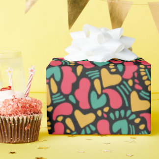 Colourful Abstract shapes pink hearts Wrapping Paper
