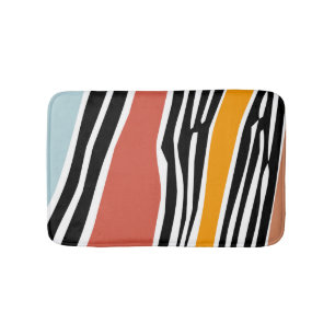 Colourful abstract shapes with zebra print design bath mat