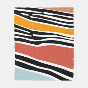 Colourful abstract shapes with zebra print design fleece blanket