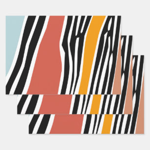 Colourful abstract shapes with zebra print design wrapping paper sheet