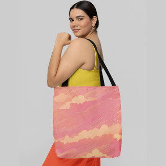 Colourful abstract sky with fluffy yellow clouds tote bag
