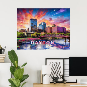 Colourful Abstract Skyline of Dayton, Ohio Poster