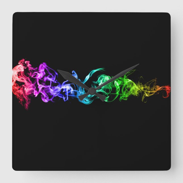 Colourful Abstract Smoke - A Rainbow in the Dark Square Wall Clock (Front)
