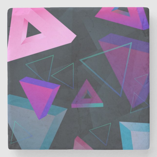Colourful Abstract Solid & Hollow Triangles Stone Coaster (Front)