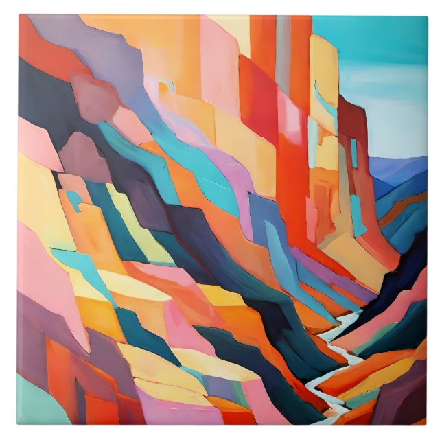 Colourful Abstract Southwestern Canyon Scenery Ceramic Tile (Front)