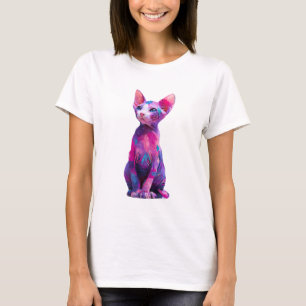 Colourful Abstract Sphynx Cat Painting Women T-Shirt