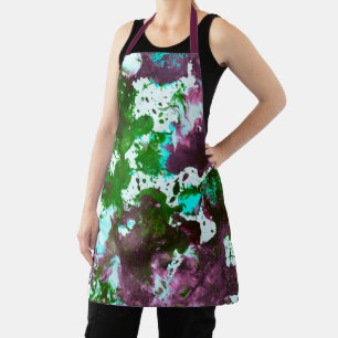 Colourful Abstract Splatter Paint Green and Purple Apron