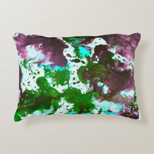 Colourful Abstract Splatter Paint Green and Purple Decorative Cushion