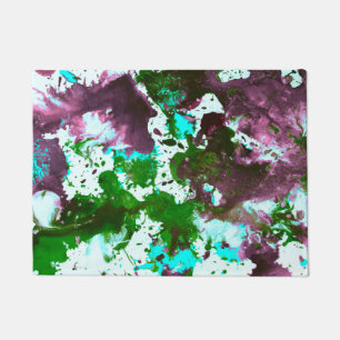 Colourful Abstract Splatter Paint Green and Purple Doormat