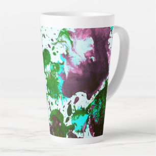 Colourful Abstract Splatter Paint Green and Purple Latte Mug