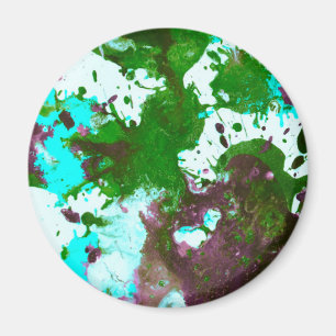 Colourful Abstract Splatter Paint Green and Purple Magnet