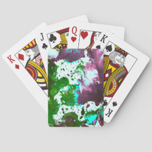Colourful Abstract Splatter Paint Green and Purple Playing Cards