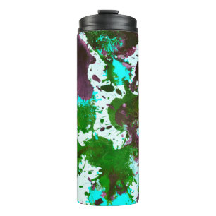 Colourful Abstract Splatter Paint Green and Purple Thermal Tumbler