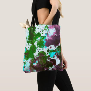 Colourful Abstract Splatter Paint Green and Purple Tote Bag