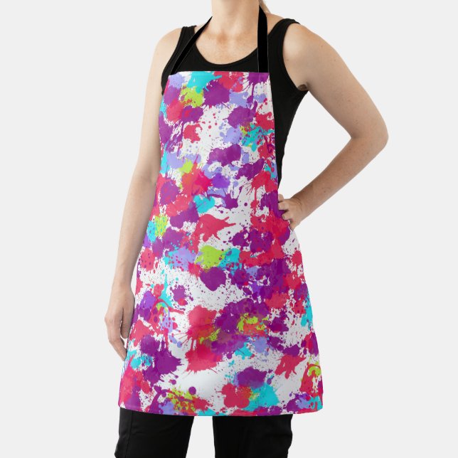 Colourful Abstract Splatter Paint, Red and Purple Apron (Insitu)