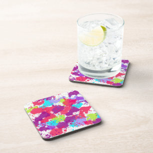 Colourful Abstract Splatter Paint, Red and Purple Coaster