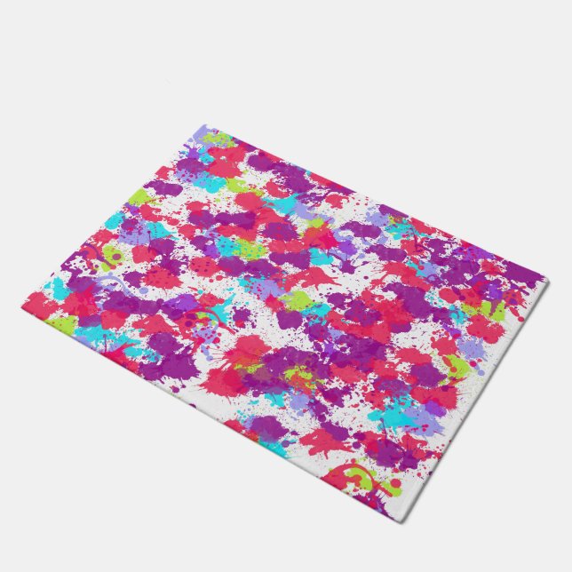 Colourful Abstract Splatter Paint, Red and Purple Doormat (Angled)