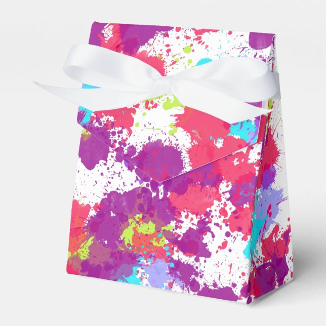 Colourful Abstract Splatter Paint, Red and Purple Favour Box (Front Side)