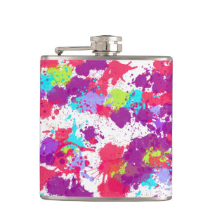Colourful Abstract Splatter Paint, Red and Purple Hip Flask