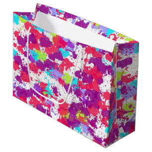 Colourful Abstract Splatter Paint, Red and Purple Large Gift Bag