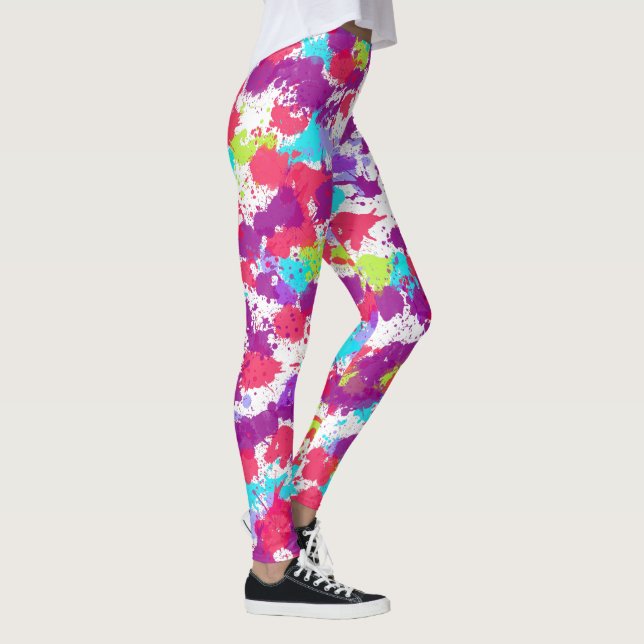 Colourful Abstract Splatter Paint, Red and Purple Leggings (Right)