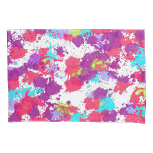 Colourful Abstract Splatter Paint, Red and Purple Pillowcase